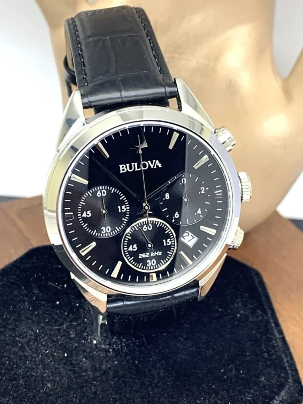 Bulova Men's Watch 96B371 Quartz Chronograph Black Dial Leather Strap 42mm